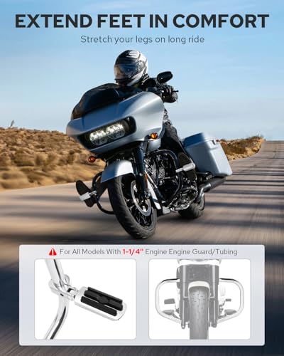Benlari Highway Pegs A3 Steel Motorcycle Footpegs For 1.25" Engine Guard Highway Pegs For Crash Bars Foot Pedal Bracket Clamp Compatible With Harley Touring Electra Road Glide Road King - color: CHROME