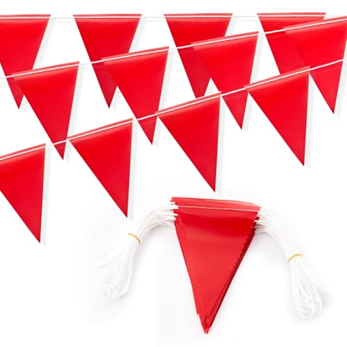 105FT Safety Warning Pennant Banner Flags – Multipurpose High Visibility Triangle Flags for outside fence, Roadwork, Party and Hazard Areas(RED,45pcs,105FT) - color: Red, size: 45pcs,105FT