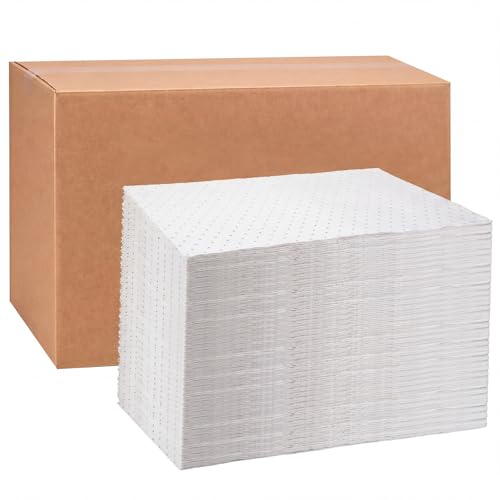 Hoolerry 100 Pcs Oil Absorbent Pads Bulk Heavy Weight Dimpled Garage Absorbing Pad Water Absorbent Mat Trimmable Oil Spill Mat for Garage Floor Workshop Auto Fluid Cleanup (15 x 17 Inch,White) - color: White, size: 15 x 17 Inch