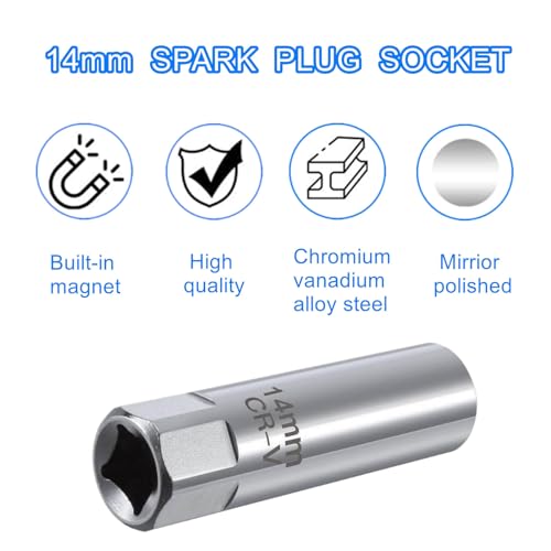 14mm 12 Point Spark Plug Removal Tool ，Thin Wall 3/8" Spark Plug Socket Removal Tool Compatible with BMW Mini Motorcycle, Car, SUV, Mercedes, Nissan, Peugeot