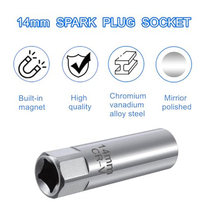 14mm 12 Point Spark Plug Removal Tool ，Thin Wall 3/8" Spark Plug Socket Removal Tool Compatible with BMW Mini Motorcycle, Car, SUV, Mercedes, Nissan, Peugeot