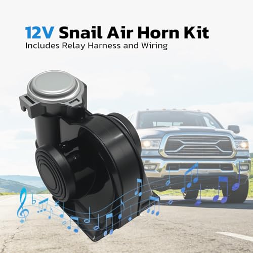 Hoypeyfiy 12V Snail Air Horn Kit 150DB, Heavy Duty Electric Train Horn with Relay Wiring Harness for Trucks, Cars, Motorcycles, SUV, Any 12V Vehicles