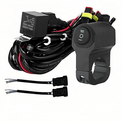 LINJIE Motorcycle Double Color/High Low Beam Wiring Harness Kit 12V Relay Double Color Spot Lights Wiring On Off Waterproof Switch Motorcycle High Low Beam Wiring Kit (5.75ft), Black