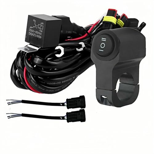 LINJIE Motorcycle Double Color/High Low Beam Wiring Harness Kit 12V Relay Double Color Spot Lights Wiring On Off Waterproof Switch Motorcycle High Low Beam Wiring Kit (5.75ft), Black