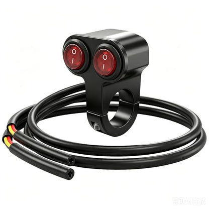 Universal Dual 7/8" 22mm Motorcycle Handlebar Switch, 12V Waterproof Handle Bar ON Off Toggle Switch with Red LED Indicator Light for Motorcycle ATV Dirt Bike Scooter Marine Fog Light
