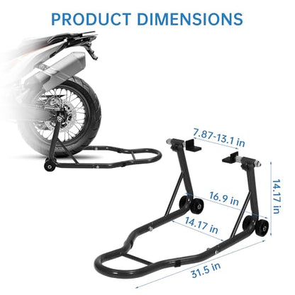 Motorcycle Front & Rear Stand Combo, Universal Wheel Lift Paddock Stand with Prong Adapters+L Adjustable Swingarm Spool, 900 LB Capacity Heavy Duty for Most Bikes,Black - color: Black