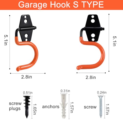AOBEN Garage Hooks Heavy Duty, Steel Garage Storage Hooks, Utility Tool Hangers and Broom and Mop Holder Wall Mounted for Organizing Cleaning Tools, Mops, Garden Tools (S, 10 Pack) - size: S Hooks, 10 Pack
