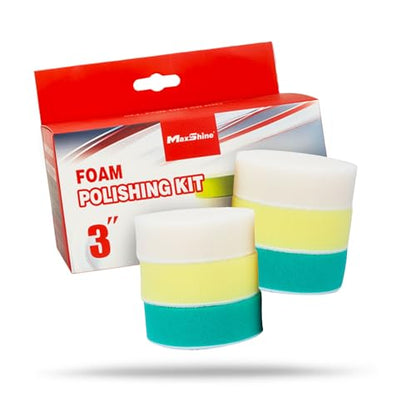 Maxshine 3” Hook and Loop Foam Polishing Pads Kit – Specially Designed for Polishing Small Areas, Comes with 6 Pieces of Pads for Cutting, Polishing, Finishing (2 piece Each) - size: 3"
