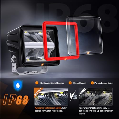 Nilight LED Pod Lights with Amber DRL 3 Inch 20 W Cube Driving Light 2200 LM Super Spot Light 16AWG Wiring Harness Kit Off Road LED Work Lights for Jeep Truck UTV 4x4 ATV Motorcycle - color: Indirect 4LED Spot Pod w/Amber DRL