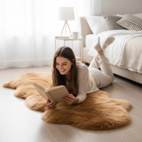 Long 2x6 Sheespkin Rug Runner - Light Brown Sheepskin Fur Rugs - Great for Draping and Floor Decor - Extra Soft New Zealand Fur - Real Sheep Skin Rug for Bedroom Living Room - color: Light Brown, size: 2' x 6' (Natural)