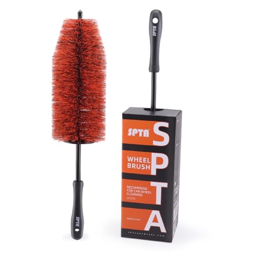 SPTA Car Wheel Cleaning Brush, Premium Detailing Wheel Brush for All Vehicle Types 17.7" Ultra-Soft and Scratch-Free Reusable Rim, Car Detailing Brush Tool for Rims & Tires for Deep Cleaning