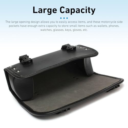 Motorcycle Fork Bag, Waterproof Leather Front Handlebar Saddle Bags, 11.61 x 3.54 x 4.72 Inches Sissy Bar Storage Pouch with Straps, Universal for Most Motorcycles, Bikes (Black)