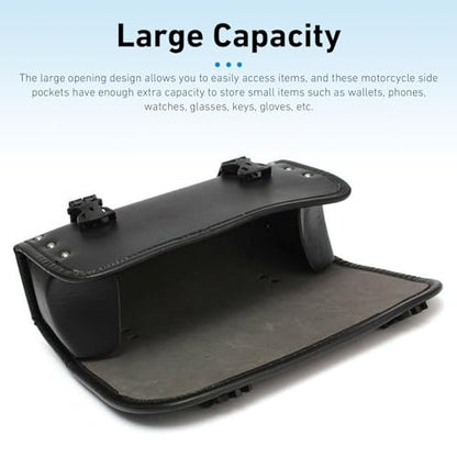 Motorcycle Fork Bag, Waterproof Leather Front Handlebar Saddle Bags, 11.61 x 3.54 x 4.72 Inches Sissy Bar Storage Pouch with Straps, Universal for Most Motorcycles, Bikes (Black)