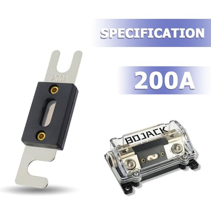 BOJACK 0/2/4 Gauge AWG in-Line ANL Fuse Holder with 200 Amp Fuse No Wire Terminals Needed Inline Fuse Holder with Insulating Cover, Automotive 4, 2, 0 Gauge Fuse Block - size: 200A