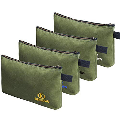 Premium Canvas Tool Pouch Zipper Bag,Small Tool Bag,Multipurpose Storage Pouch(4Pack 12.75x8x2.25 inch 20oz Water Resistant Heavy Duty Army Green Flat Bottom Tool Bag with Brass Zipper) - size: 12.75 inch