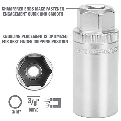 OEMTOOLS 22883 Magnetic Spark Plug Socket, 13/16 Inch 3/8 Inch Drive Spark Plug Socket, Deep Well Socket with Magnetic Retention, Hard Chrome Finish, Alloy Steel Construction - style: 13/16 inch