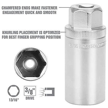 OEMTOOLS 22883 Magnetic Spark Plug Socket, 13/16 Inch 3/8 Inch Drive Spark Plug Socket, Deep Well Socket with Magnetic Retention, Hard Chrome Finish, Alloy Steel Construction - style: 13/16 inch