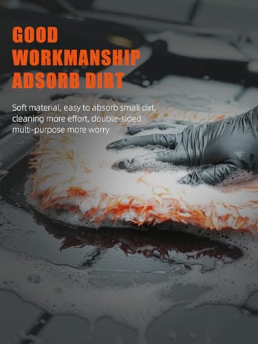 Microfiber Wash Pad, SPTA 3Pcs Ultra Wheel Pad Perfect for Wheels, Grills, and Tight Areas; Proprietary Microfiber Blend; Easily Releases Contaminates Upon Rinsing, 8.5in x 9.8in, Black/Orange-MT023B3 - color: 3pcs Ultra Wheel Mitt