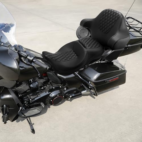 SLMOTO Hammock Rider Seat Driver Brackrest Wrap Around King Trunk Backrest Pad fit for Harley Touring Road King Street Glide Road Glide Electra Glide 2014-2023 2 Up Seat Black - color: B Style G Black Red + 2 Backrest
