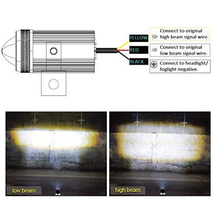 Led Driving Light for Motorcycle, High Low Beam Function 1.3'' Fog Lights Aux Light for Motorcycle e-Bike ATV UTV, 12/24V, 30W, 6000 Lumens 2 pcs (White Light)