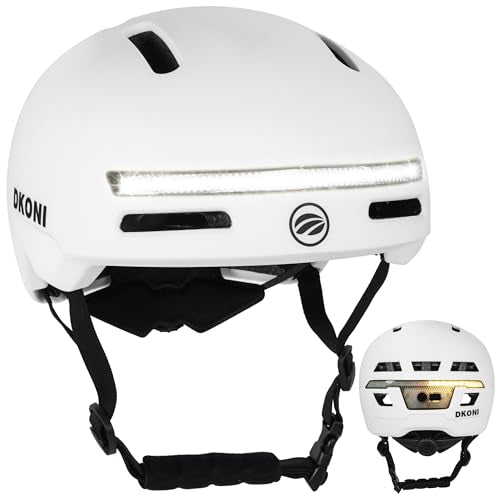 DKONI Bike Helmet with Turn Signals, USB Rechargeable Cycling Helmet for Adult, Brake Light & Front Rear LED Lights, Urban Commuter Bicycle Helmet for Men Women - color: White, size: M: 21.2″-22.5″ (54-58 cm)