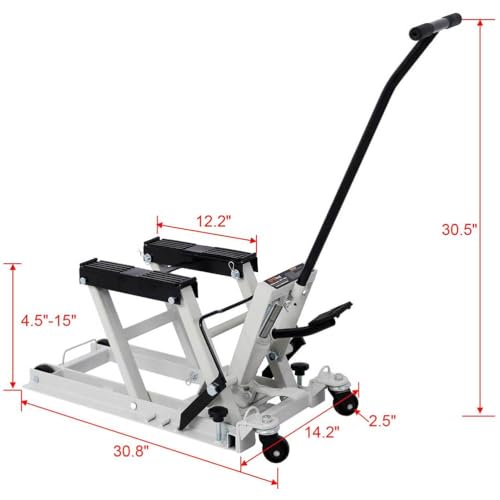 Hydraulic Motorcycle Lift Jack 1500 LBS, Portable Scissor Hoist Table with Wide Deck, Safety Pin & 4 Wheels for Street Bikes, Cruiser Bikes, Touring Motorcycles, ATV & UTV