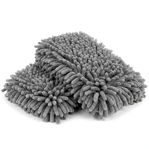 Microfiber Cleaning Cloths for Cars - 2 Pack Chenille Microfiber Wash Pads Gray Car Wash Pad for Gentle Cleaning of Cars Motorcycles Boats,Soft and Highly Absorbent,Easy to Clean and Reusable