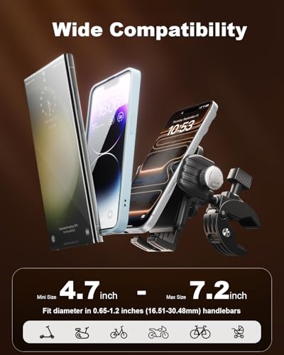 SUPERONE Motorcycle Phone Mount Holder, [Dual Vibration Dampener] Bike Phone Holder Handlebar Clamp, [Camera Friendly] Bicycle Scooter Phone Clip, Compatible with iPhone, Samsung, All Cell Phone - color: Black
