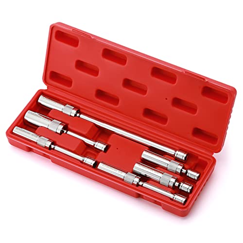 CASOMAN 6PCS 3/8-Inch Drive Magnetic Swivel Spark Plug Socket Set, Include 9/16-Inch, 5/8-Inch, 13/16-Inch, 14mm Socket, Length: 4-Inch, 6-Inch, 11-Inch, 12-Point, CR-V - size: 6PCS (9/16", 5/8", 13/16", 14mm)