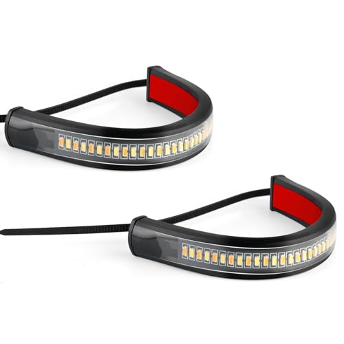 LivTee Motorcycle Turn Signals, Dual-Color White & Amber Fork Switchback LED Turn Signal, Motorcycle Blinkers with DRL, Waterproof Adjustable Light Bar for Motorbike, Ebike, Dirt Bike(2PCS) - color: Front