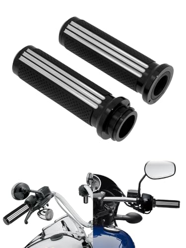 1 inch Handlebar Grips 25mm Aluminum Defiance Cable Throttle Hand Grips Compatible with Harley Touring Softail Dyna Sportster XL883 1200 XR VRSC - color: Black & White-Electronic Throttle