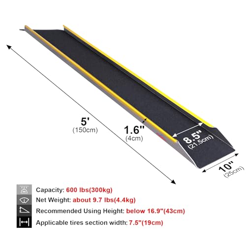 Ruedamann 60" Aluminum Shed Ramps for Lawn Mowers, 1PC 5' Long Lightweight Sturdy Non-Slip Loading Ramps with Grit-Coated Surface, Truck Bed, Motorcycle, ATV, UTV, Trailer, 600 lbs Capacity - size: 60'' - 600 lbs