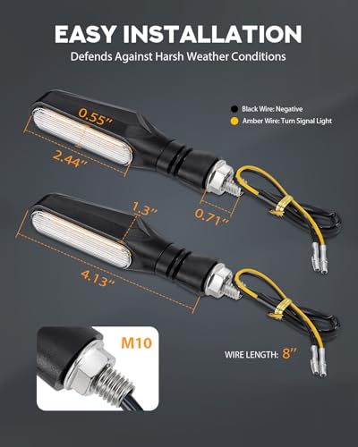 PBYMT Flowing LED Motorcycle Turn Signals 12V Super Bright Universal Sequential Front Rear Turn Signal Lights Waterproof IP67 fit for Harley Honda Yamaha Triumph (2 PCS)