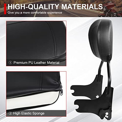 AUFER Detachable Upright Passenger Backrest Sissy Bar With Back Rest Pad Compatible With For Touring Road King Street Glide Electra Glide Road Glide FLHR FLHX FLHT FLTR 1997-2008（Black）