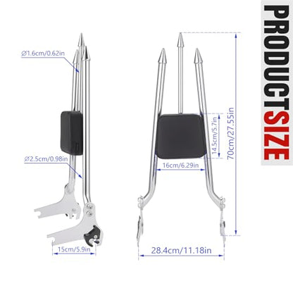 27 inch Motorcycle Rear Passenger Sissy Bar Backrest, Detachable Cushion Pad Fit for Harley Touring Road King Street Glide Road Glide Electra Glide 1997-2008 (Chromed Silver) - color: Chromed Silver