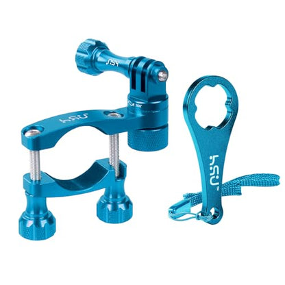 HSU 0.6-1.3inch All-Aluminum Bike/Motorcycle Handlebars, 360° Rotation Seat Post, Ski Pole Mount Compatible with GoPro Hero 13/12/11/10/9/8/7/6/5, DJI Osmo Action AKASO and Other Action Cameras (Blue) - color: Blue