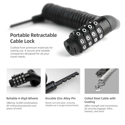 Small Combo Bike Lock Cable, Retractable Combination Cable Lock with Code, for Travel Safe Luggage, Suitcase, Scooter Ebike Bicycle Motorcycle Helmet Anti Theft, Outdoor Ski Snowboard