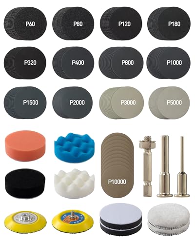 143 PCS Drill Polishing Kit, 3 Inch Sanding Disc Headlight Restoration Kit 60 to 10000 Grit Buffing Pads for Car Sanding, Waxing, Buffing, Scouring, Cleaning - size: 3Inch 143Pcs