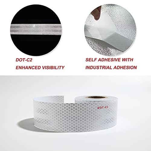 DOT-C2 Reflective Tape,White Silver 2Inch X30 Feet Waterproof Conspicuity Safety Tape,Trailer Self Adhesive Warning Caution Reflector Tapes for Car Trucks Trailer Vehicle Outdoor