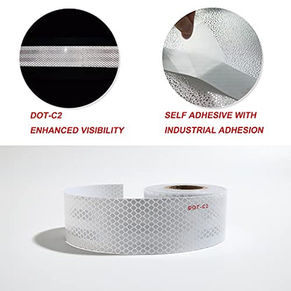 DOT-C2 Reflective Tape,White Silver 2Inch X30 Feet Waterproof Conspicuity Safety Tape,Trailer Self Adhesive Warning Caution Reflector Tapes for Car Trucks Trailer Vehicle Outdoor
