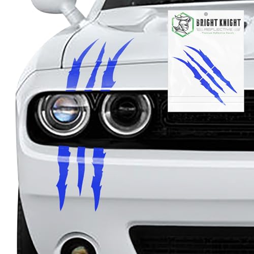 Bright Knight Decals Reflective Claw Mark Car Decals for Men - Blue 6 Pcs 3M Vinyl Car Stickers and Headlight Decal for Vehicles - Scratch Cover for Night Visibility, Made in USA, Pack of 1 - color: Blue, size: 1 pk