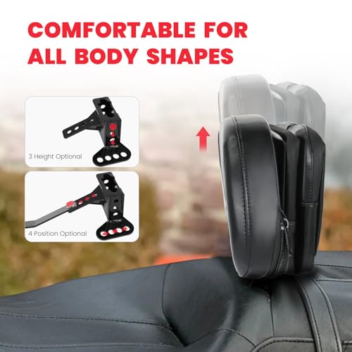 Ajustable Rider Backrest for Harley Touring 1997-2026, Detachable Plug-in Backrest Bracket Pad with Storage Bag for Street Road Elecectra Glide Ultra - size: Driver Backrest W/ Pouch 2