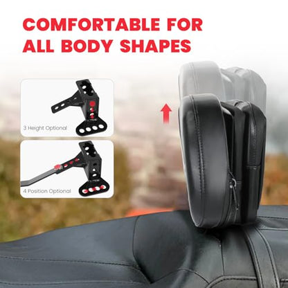 Ajustable Rider Backrest for Harley Touring 1997-2026, Detachable Plug-in Backrest Bracket Pad with Storage Bag for Street Road Elecectra Glide Ultra - size: Driver Backrest W/ Pouch 2
