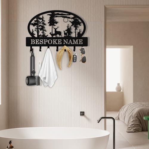 Personalized Key Holder Wall Mount, Custom Name Metal Key Rack Organizer, Deer Cabin Wall Keys Hanger with Hooks for Home, Entryway, Kitchen, Office, Hallway, Doorway - color: 03 Deer