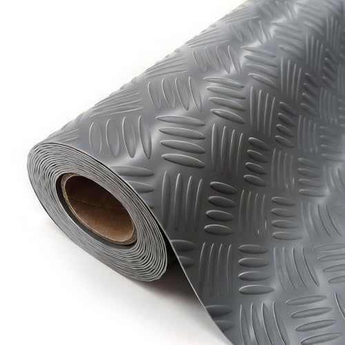 StellarStar 4x8 FT Garage Floor Mat, 2mm Thickened Ribbed PVC Diamond Plate Garage Mat with 20PCS Tapes, Rubber Flooring Rolls for Under Car, Rubber Motorcycle Mat for Golf Cart, Trailer, Gray - color: Gray(4-Tier Diamond), size: 4x8 FT