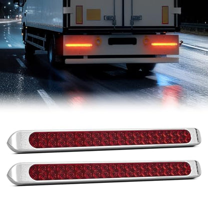 Nilight LED Tail Light 2PCS 17 Inch 40LED Red Running Tail Stop Brake Lights w/Chrome Bezel Waterproof Surface Mount for 12V Towing Trailer Truck RV Camper Boat - color: 2Pcs 17" Red 40LED w/chrome bezel