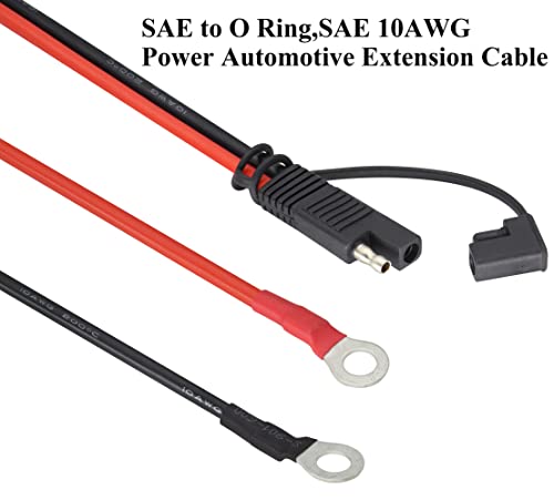 HCFeng10AWG SAE to O Ring Terminal Cable SAE to 2-Pin Quick Disconnect O Ring Terminal Harness Plug Adapter S-A-E Battery Extension Cable for 12V/24V Motor, ATV, Lawn Mower, Cars[30CM/1ft]