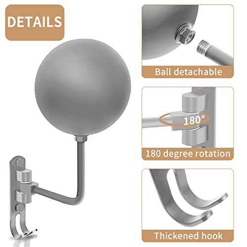 Motorcycle Helmet Rack, Helmet Holder Wall Mount 180° Rotation Hanger with 2 Hook for Coats, Caps, Motorcycle Accessories (Grey, 1 PCS)