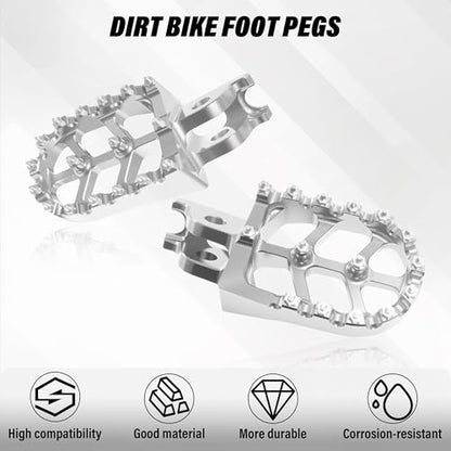 Dirt Bike Foot Pegs,Replaceable Footpegs CNC Machined Aluminum Wide Platform with Springs for CRF150R CRF250R CRF450R CRF250X CRF450X CRF300L CRF250L CR125 CR250 CRF1000L (Silver) - color: Silver