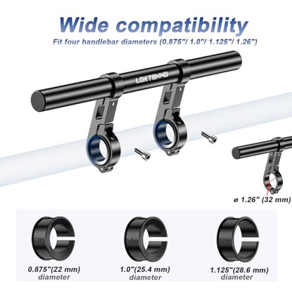 LOKTENWO 11.81" Long Dual Clamp Handlebar Extender, Aluminum Cross Bar Extension for Motorcycle Bike Bicycle Scooter, Fits 0.875/1.0/1.125/1.26" Handlebars for Phone Holder Light GPS Action Camera